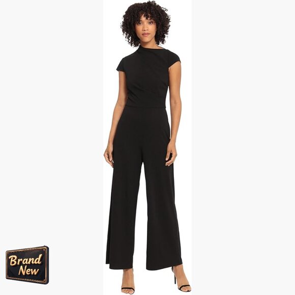 High Neck Jumpsuit with Pockets, Polyester Scuba Crepe, Size 8